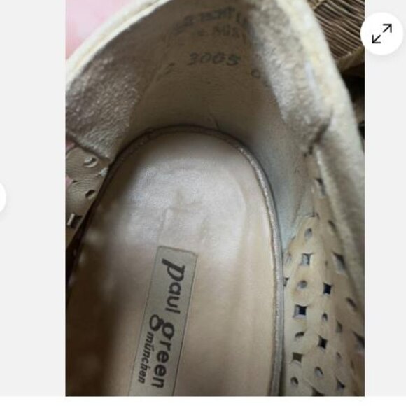 Paul Green Platform Gold 4.5 / 7 Suede Peep Toe Perforated Lazer Cut Out Heels - Picture 4 of 10